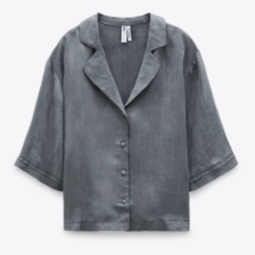 Zara fillsens grey button down shirt sleeve blouse